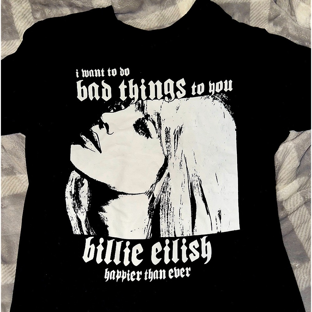 Billie Eilish unisex black t-shirt with design on front